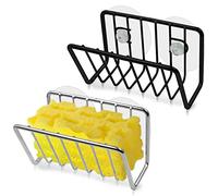 AFUNTA Lot de 2 porte-éponges en acier inoxydable pour évier de cuisine, avec 4 ventouses, pour éponge, savon, brosse