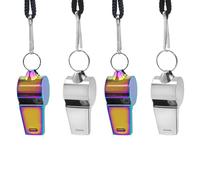AFUNTA Lot de 4 sifflets d'entraîneur en acier inoxydable avec cordon, sifflet puissant pour urgence, femme, arbitre, football, dressage d'animaux domestiques