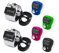 AFUNTA Lot de 6 compteurs à clics électroniques, 2 compteurs manuels en métal avec cordon et 4 compteurs de doigts numériques à LED, pour compter le golf, les biens, le tricot