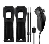 AFUNTA Nunchuck Controller et Silicone Cases pour Nintendo WII & WII U Télécommande, Housse de Protection avec dragonne, avec contrôleur de Remplacement pour WIIU Video Game - Noir