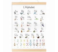 AFVWES Alphabet Enfant Affiche avec Support Bois 30x40cm - Poster Français Abécédaire Animaux pour Décoration Chambre et lphabet et Les Chiffres