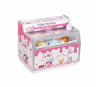 AFXGUSD Miniature pour Présenter Vitrine, Congélateur Horizontal Lapin Rose avec 30 Jouets Alimentaires, Glaçons Et Pelle À Glace Version Lumineuse