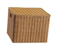 AFXGUSD Panier de Rangement Tressé avec Couvercle Panier à Objets Organiseur de Bureau Boîte de Rangement pour Accessoires Rangement Décoratif en Rotin PP Rob, 34cmx28.5cmx26cm
