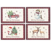 AFXXE Aquarelle Classique Set de Table Noel, Set de Table Rouge en 4 Motifs Différents, Lavable Dessous Assiette de Table Noel, 30x45cm Set Table Noel pour Table Et Décoration de Noël