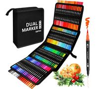 AFXXE Feutres Coloriage Adulte, 120 Couleurs Aquamarker Feutre Set, Feutre Double Pointe Feutre Aquarelle Enfant Pour Dessin, Manga, Doodling, Scrapbooking, Feutre a Eau Avec 3 Modèles