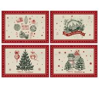 AFXXE Lot de 4 sets de table de Noël, lavables, pour l'hiver, 30 x 45 cm, rouge et vert, motif de Noël, en tissu, utilisé pour la décoration de table (rustique)