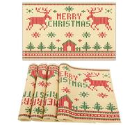 AFXXE Set De Table Noel, 30x45cm Set De Table Noel Lavable, Rouge Sets De Table Noel Lot de 4, Utilisé pour Sets De Table en Lin de Noël pour La Décoration De Table (Wapiti)