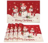 AFXXE Set De Table Noel, 30x45cm Set De Table Noel Lavable, Rouge Sets De Table Noel Lot de 4, Utilisé pour Sets De Table en Lin de Noël pour La Décoration De Table (Vif)