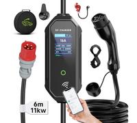 AFYEEV 6m Chargeur Voiture Électrique 11kW, 8-16A Triphasé Type 2 CEE, Station Mobile Portable Écran Numérique