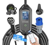 AFYEEV 7.2kW Chargeur Voiture Electrique, 6/8/10/13/16/20/24/32A Courant Commutable, Cable Recharge Voiture Electrique avec Sac, IEC 62196-2, Type 2, 6M