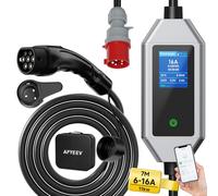 AFYEEV Chargeur Mural Mobile 11 KW pour véhicule électrique de Type 2, 7 mètres | 6-16A | 11 KW | Câble de Charge triphasé de Type 2 Schuko avec Prise CEE et Fonction de Connexion APP