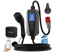 AFYEEV Chargeur Voiture Electrique 11kW 7m,Triphasé,6A-16A Type 2 Prise CEE | 1-Phase,6A/10A/16A/20A/24A/32A Courant réglable, Réglage de la charge différée de 1-15h, Support réinitialisation WiFi,IP65