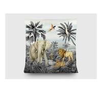 AG ART Coussin - Les animaux de la jungle elephant, lion, perroquet - noir et blanc - 40x40 cm Multicolors G
