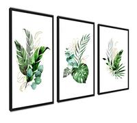 ag.art deco Affiche Decoration Murale 30x40 cm | Affiche Murale pour Salon et Chambre à Coucher | Poster Mural Sans Cadre | Lot de 3 Tableaux (Botanique Verte 1)