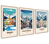 ag.art deco Affiche Decoration Murale 30x40 cm | Affiche Murale pour Salon et Chambre à Coucher | Poster Mural Sans Cadre | Lot de 3 Tableaux (Voyage d’hiver)