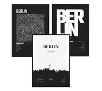 ag.art deco Affiche Decoration Murale 30x40 cm | Affiche Murale pour Salon et Chambre à Coucher | Poster Mural Sans Cadre | Lot de 3 Tableaux (Berlin)