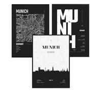 ag.art deco Affiche Decoration Murale 50x70 cm | Affiche Murale pour Salon et Chambre à Coucher | Poster Mural Sans Cadre | Lot de 3 Tableaux (Munich)