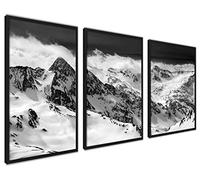 ag.art deco Affiche Decoration Murale 50x70 cm | Affiche Murale pour Salon et Chambre à Coucher | Poster Mural Sans Cadre | Lot de 3 Tableaux (Montagnes Noir et Blanc)