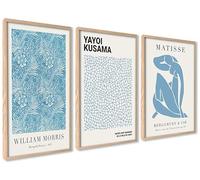 ag.art deco Affiche Decoration Murale 60x80 cm | Affiche Murale pour Salon et Chambre à Coucher | Poster Mural Sans Cadre | Lot de 3 Tableaux (Abstrait Bleu Vintage)