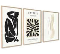 ag.art deco Affiche Decoration Murale 60x80 cm | Affiche Murale pour Salon et Chambre à Coucher | Poster Mural Sans Cadre | Lot de 3 Tableaux (Ensemble Matisse Noir)