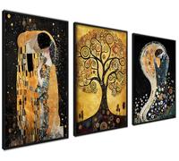 ag.art deco Affiche Decoration Murale con Cadre 21x30 cm | Affiche Murale con Cadre Noir | Poster Mural pour Salon et Chambre à Coucher | Lot de 3 Tableaux (Ensemble Gustav Klimt)