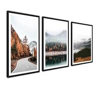 ag.art deco Affiche Decoration Murale con Cadre 21x30 cm | Affiche Murale con Cadre Noir | Poster Mural pour Salon et Chambre à Coucher | Lot de 3 Tableaux (Paysage Brun)