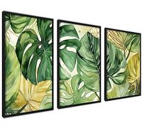 ag.art deco Affiche Decoration Murale con Cadre 30x40 cm | Affiche Murale con Cadre Noir | Poster Mural pour Salon et Chambre à Coucher | Lot de 3 Tableaux (Ensemble Monstera)