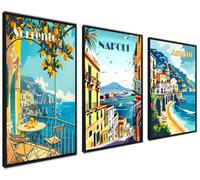 ag.art deco Affiche Decoration Murale con Cadre 30x40 cm | Affiche Murale con Cadre Noir | Poster Mural pour Salon et Chambre à Coucher | Lot de 3 Tableaux (Côte Amalfitaine)
