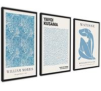 ag.art deco Affiche Decoration Murale con Cadre 30x40 cm | Affiche Murale con Cadre Noir | Poster Mural pour Salon et Chambre à Coucher | Lot de 3 Tableaux (Abstrait Bleu Vintage)