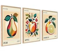 ag.art deco Affiche Decoration Murale con Cadre 40x50 cm | Affiche Murale con Cadre en Bois | Poster Mural pour Salon et Chambre à Coucher | Lot de 3 Tableaux (Fruit Rétro)