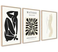 ag.art deco Affiche Decoration Murale con Cadre 40x50 cm | Affiche Murale con Cadre en Bois | Poster Mural pour Salon et Chambre à Coucher | 3 Tableaux (Ensemble Matisse Noir)