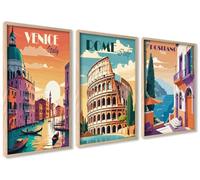 ag.art deco Affiche Decoration Murale con Cadre 40x50 cm | Affiche Murale con Cadre en Bois | Poster Mural pour Salon et Chambre à Coucher | Lot de 3 Tableaux (Ciao Italia)