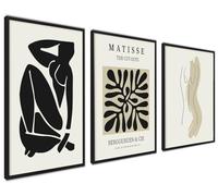 ag.art deco Affiche Decoration Murale con Cadre 40x50 cm | Affiche Murale con Cadre Noir | Poster Mural pour Salon et Chambre à Coucher | Lot de 3 Tableaux (Ensemble Matisse Noir)