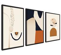 ag.art deco Affiche Decoration Murale con Cadre 40x50 cm | Affiche Murale con Cadre Noir | Poster Mural pour Salon et Chambre à Coucher | Lot de 3 Tableaux (Abstrait Beige-Brun 2)