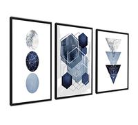ag.art deco Affiche Decoration Murale con Cadre 40x50 cm | Affiche Murale con Cadre Noir | Poster Mural pour Salon et Chambre à Coucher | Lot de 3 Tableaux (Bleu-Argent)
