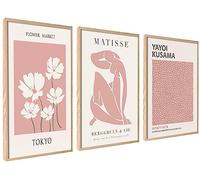 ag.art deco Affiche Decoration Murale con Cadre 50x70 cm | Affiche Murale con Cadre en Bois | Poster Mural pour Salon et Chambre à Coucher | 3 Tableaux (Matisse Rose Pastel)