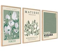 ag.art deco Affiche Decoration Murale con Cadre 50x70 cm | Affiche Murale con Cadre en Bois | Poster Mural pour Salon et Chambre à Coucher | Lot de 3 Tableaux (Fleurs Matisse)