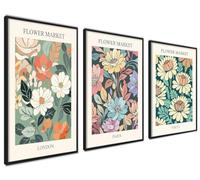 ag.art deco Affiche Decoration Murale con Cadre 50x70 cm | Affiche Murale con Cadre Noir | Poster Mural pour Salon et Chambre à Coucher | Lot de 3 Tableaux (Marché aux Fleurs)