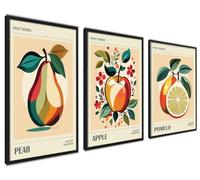 ag.art deco Affiche Decoration Murale con Cadre 50x70 cm | Affiche Murale con Cadre Noir | Poster Mural pour Salon et Chambre à Coucher | Lot de 3 Tableaux (Fruit Rétro)