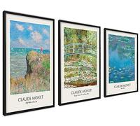 ag.art deco Affiche Decoration Murale con Cadre 50x70 cm | Affiche Murale con Cadre Noir | Poster Mural pour Salon et Chambre à Coucher | Lot de 3 Tableaux (Ensemble Claude Monet)