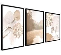 ag.art deco Affiche Decoration Murale con Cadre 50x70 cm | Affiche Murale con Cadre Noir | Poster Mural pour Salon et Chambre à Coucher | Lot de 3 Tableaux (Abstrait Brun-Beige)