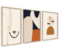 ag.art deco Affiche Decoration Murale con Cadre A3 30x40 cm | Affiche Murale con Cadre en Bois | Poster Mural pour Salon et Chambre à Coucher | 3 Tableaux (Abstrait Beige-Brun 2)