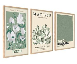 ag.art deco Affiche Decoration Murale con Cadre A3 30x40 cm | Affiche Murale con Cadre en Bois | Poster Mural pour Salon et Chambre à Coucher | Lot de 3 Tableaux (Fleurs Matisse)