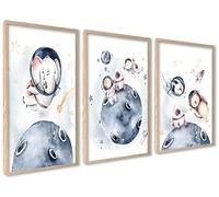 ag.art deco Decoration Chambre Bebe 40x50 cm | Affiche Decoration Murale Enfant | 3 Tableaux pour Décoration Chambre Fille ou Garcon | Poster Mural sans Cadre (Animaux dans l'Espace)