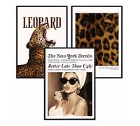 ag.art deco® Ensemble De 3 Tableaux Léopard | 3 Tableaux 30x40cm Avec Cadres Noirs | Poster Tendance Avec Guépard | Décoration Murale Moderne Pour Salon, Chambre Et Intérieur Tendance