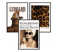 ag.art deco® Ensemble De 3 Tableaux Léopard | 3 Tableaux 50x70cm | Décoration Murale Tendance Avec Guépard | Posters Modernes Pour Salon, Chambre Et Intérieur Design | 3 Sans Cadre