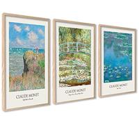 ag.art deco Lot de 3 Affiche Murale 50x70cm Sans Cadre Décoration Murale | Ensemble Claude Monet, Bois MDF Robuste, pour Salon et Chambre, Design Moderne, Verre de Protection, Montage Mural Facile
