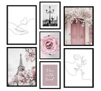 ag.art deco Lot de 7 Posters | Affiche Decoration Murale | Affiche Murale pour Salon et Chambre à Coucher | Tableaux Decoratifs Muraux | Poster Mural Sans Cadre (Paris Rose)