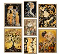 ag.art deco Lot de 7 Posters con Cadre en Bois | Affiche Decoration Murale | Affiche Murale pour Salon et Chambre à Coucher | Tableaux Decoratifs Muraux (Style de Gustav Klimt)