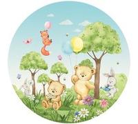 AG ART Papier peint intissé auto-adhésif rond animaux de la foret - ourson, lapin, renard en couleur - 70 x 70 cm Multicolors G